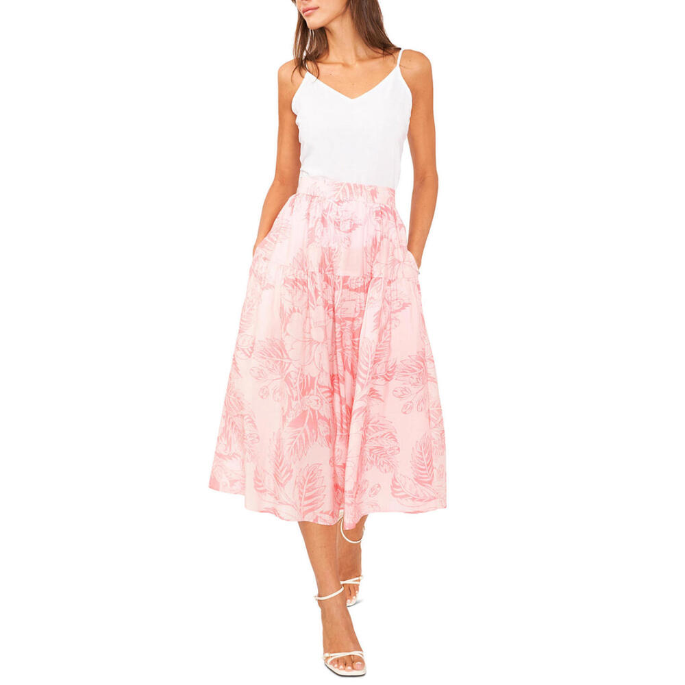1.STATE Pink Printed Low Yoke Puffy Tiered Midi Skirt XS NWT